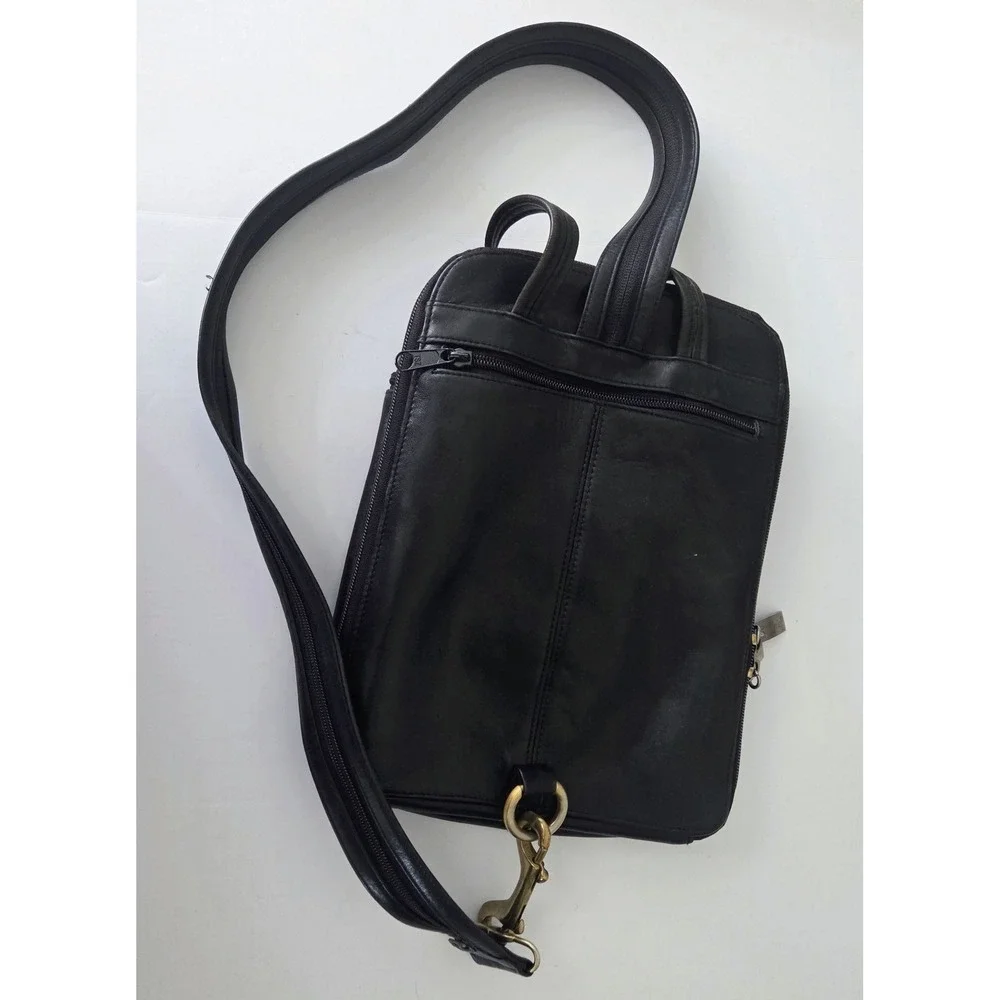 Tignanello Black Soft Leather Sling Backpack Purse Bag Vintage Y2K Convertible‎